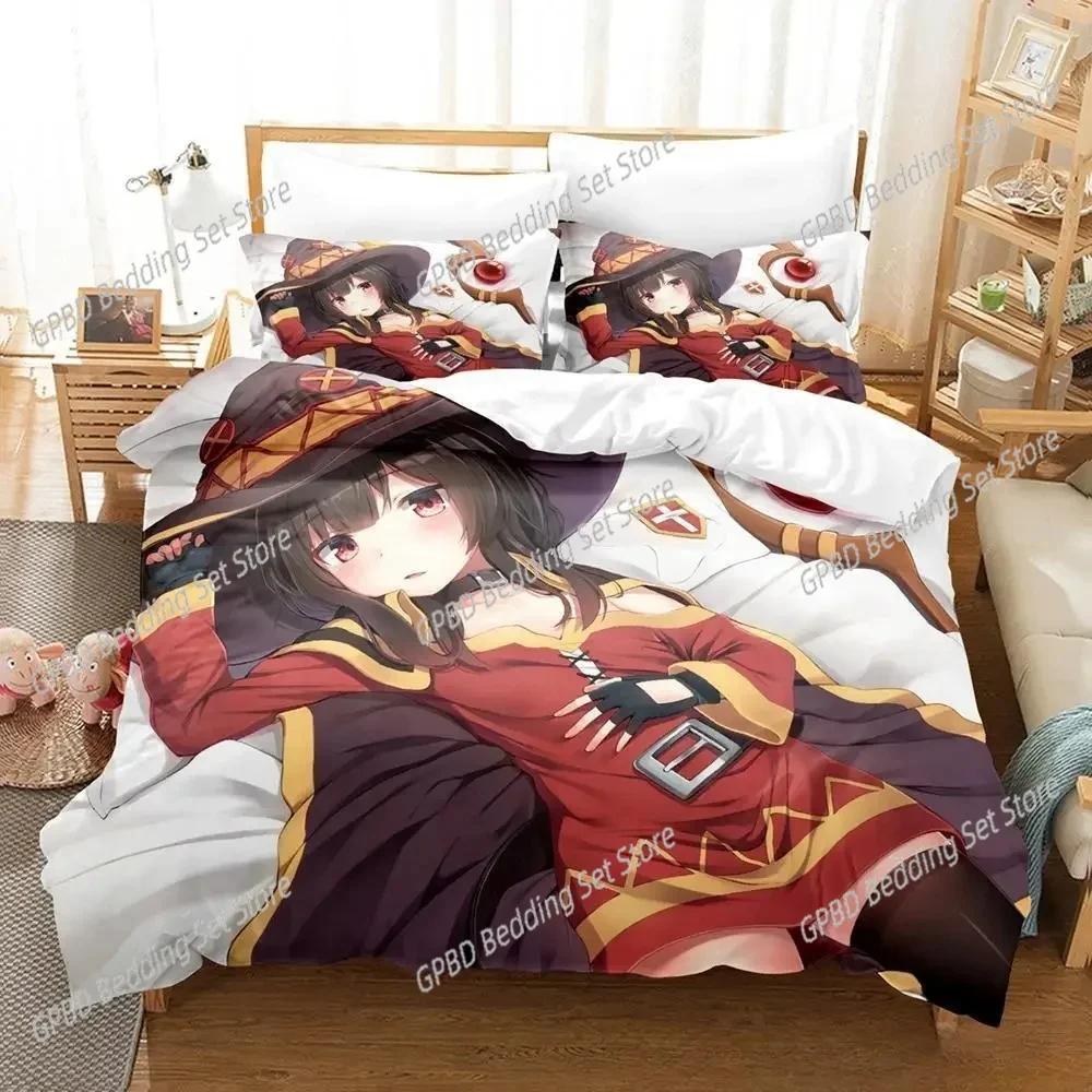 Kawaii Konosuba Cartoon Anime Bedding Set For Bedroom Soft Modern Bedspreads Comefortable Duvet Cover Quilt Cover And Pillowcase