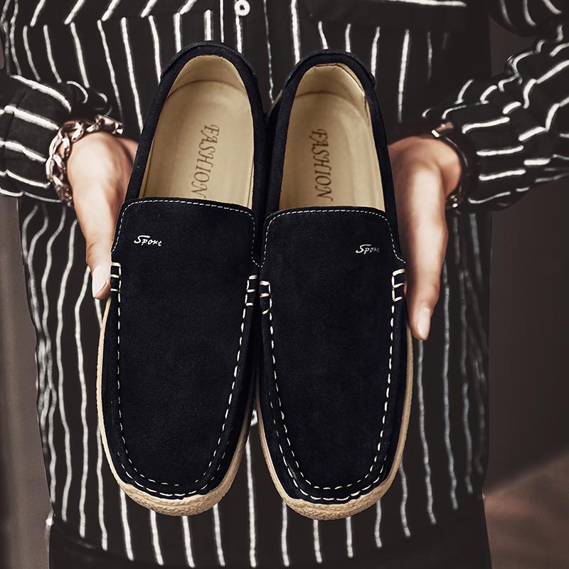 New Leather Men's Casual Shoes Hooded Pig Suede Flat Shoes Men Snearkers Men's Fashionable and Comfortable Low Top Snail Shoes