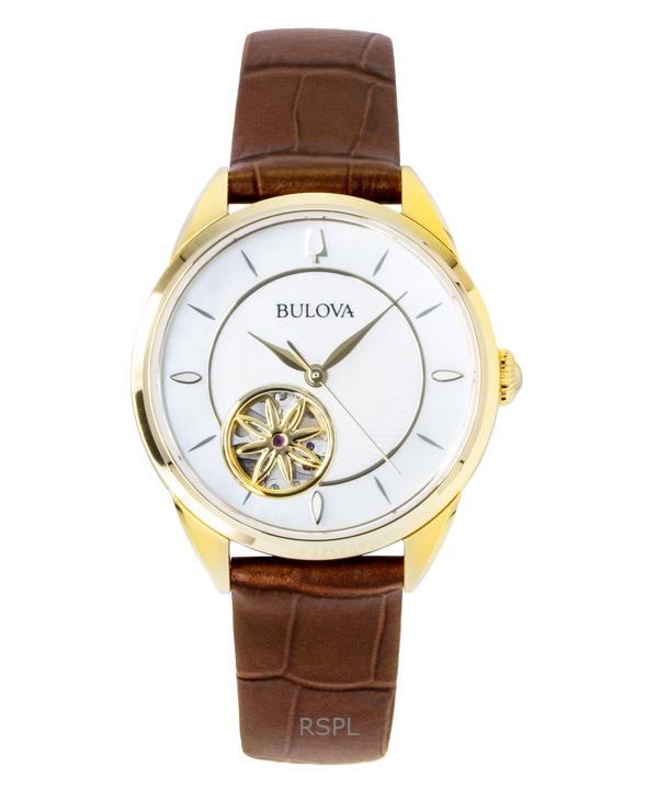 

Женские часы Bulova Sutton с кожаным ремешком, открытым сердцем, перламутровым циферблатом, автоматические 97L179 мать жемчужного