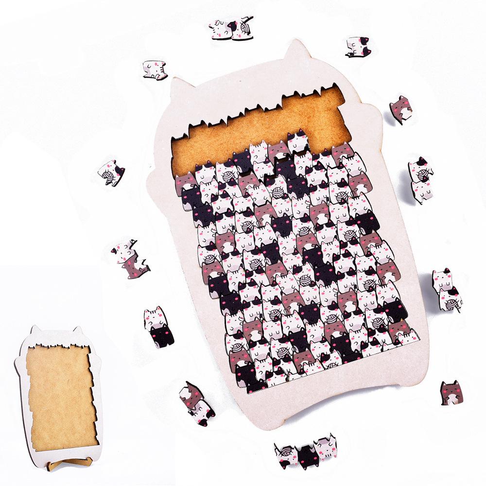

Gray Stacking Cats: Challenging Wooden Jigsaw Puzzle - Creative Gift & Educational Ornament for Friends