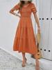 2024 Women Summer V Neck Short Sleeve Solid Color Dress European American Style Diyun Spring Fashion
