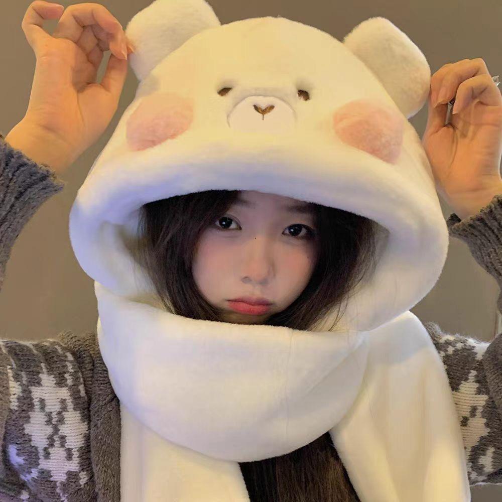 Cute Blusher Bear Scarf Soft Plush Bear Hat Gloves Cartoon Winter