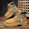 Fashion Yellow Men's Motorcycle Boots Casual Platform High Top Boots Outdoor Street Biker Shoes Men Leather Ankle Boots for Men