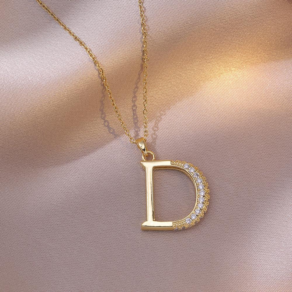 Women's Cross-border Zircon Letter D Geometric Pendant Titanium Steel Necklace