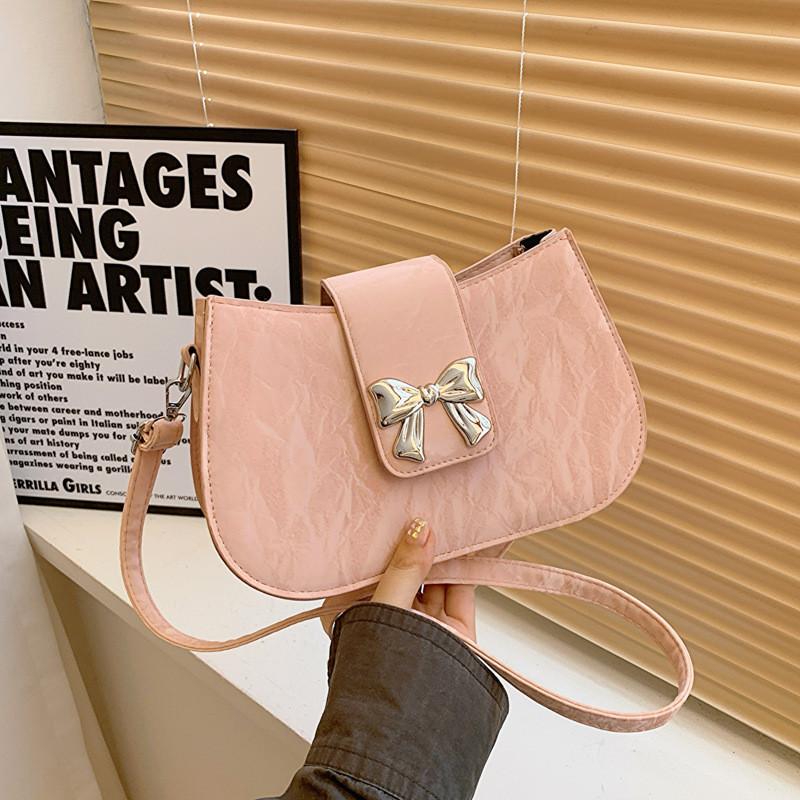 Chic Street Style Chain Shoulder Bag For Women 2024 Trendy Bowknot Pu Leather Purse