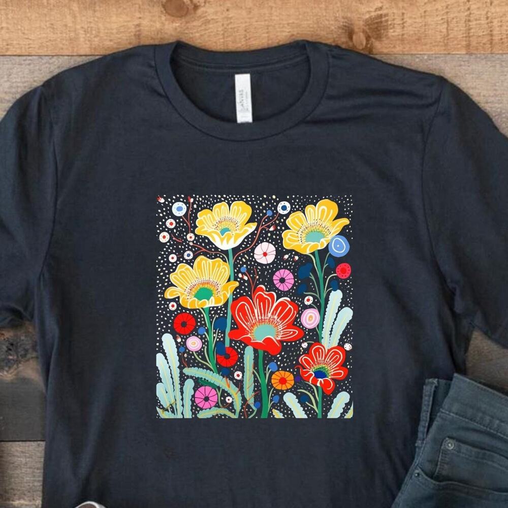 SALE Yayoi Kusama Inspired Shirt, Yayoi Kusama Print, Art T Shirt, Wild Flowers Unisex T-Shirt L