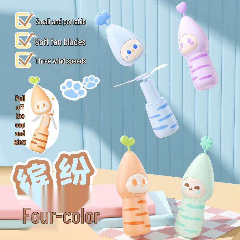 New USB Rechargeable Silent Handheld Cartoon Mini Fan for Kids and Students