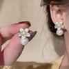 18k Gold Plated Silver Stud Earrings with Pearl and Zirconia Flower Design
