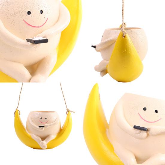 Mondschaukel-Pflanzgefäß aus Kunstharz zum Aufhängen, Gesichtskopf, Blumentopf, gelber Mond-Blumentopf