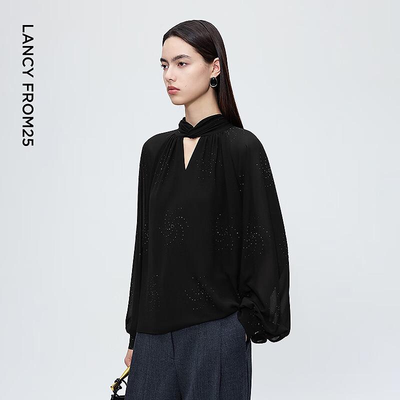 LANGZI Stylish Hollow Stand-Up Collar Lantern Sleeve Blouse