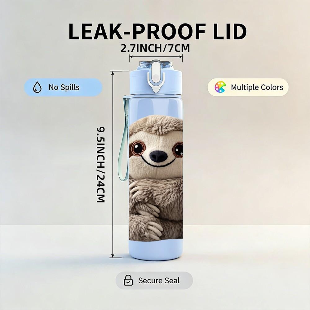 1PC Sloth Slow Cute Animal Portrait Print 750ml Color Plastic Sports Water Bottle Leakproof Flip Straw Lid Suitable for Sports Office Home Use