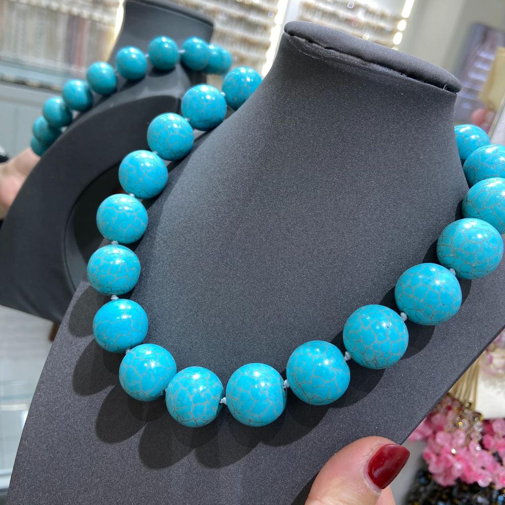 New Medieval Vintage Ethnic Wind 20M Large Turquoise Necklace Women'S Jewelry Turquoise Retro Neck Necklace