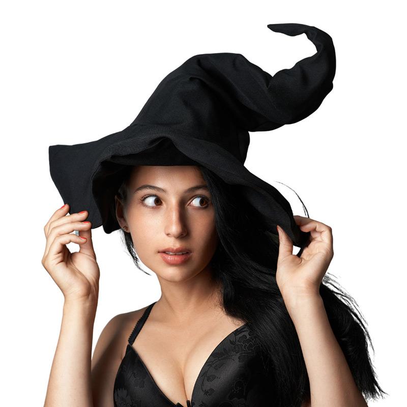 Halloween Costume Female Witch Twist Hat Black Velvet Witch Magician Velvet Hat Party Cosplay Props Festival Decor Accessories