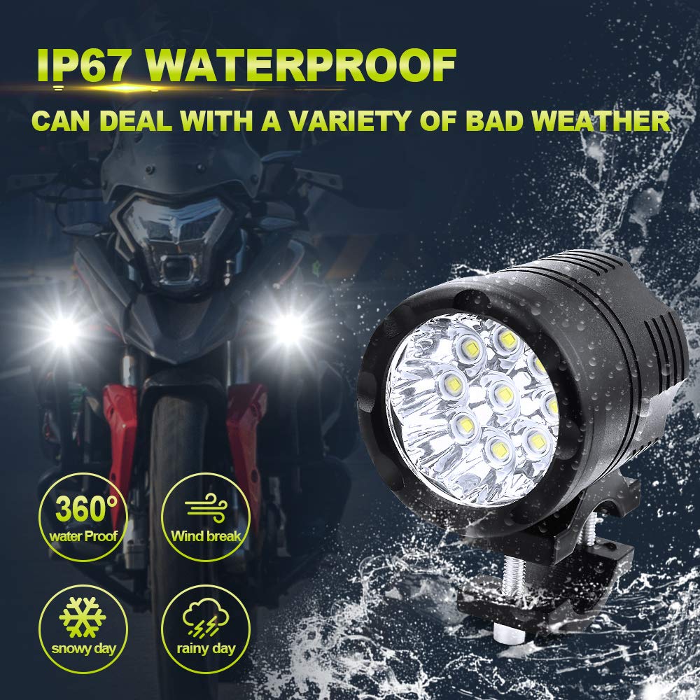 Motorcycle Fog 90W Auxiliary 9 High Long Shock Set of 2 X-STYLE Lights, LED, Compact, Waterproof, Headlight, Light, 12V/24V, LEDs, Brightness, Life,