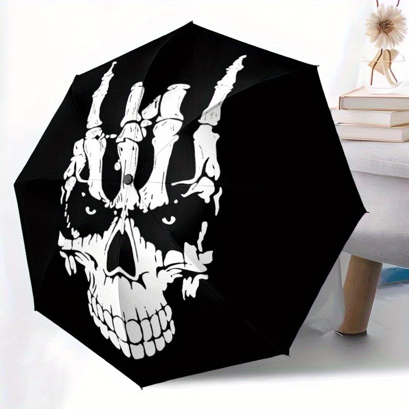 1pc Skull Hand Automatic Open 8-Rib Windproof Umbrella, Travel & Commuting, Suitable for All Seasons, Lightweight Portable,042