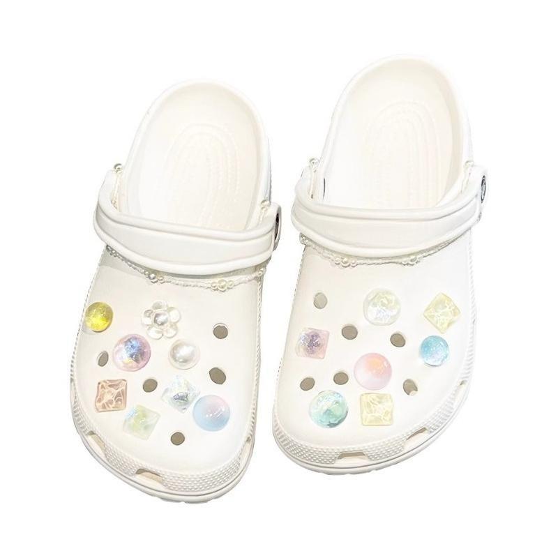1Set DIY Colorful Powder Shoe Charms Set Fashion Crystal Pearl Flower Shoe Decorations Detachable Shoes Accessories