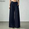 Woen Elastic Waist Solid Color Loose Casual Wide Leg Pants