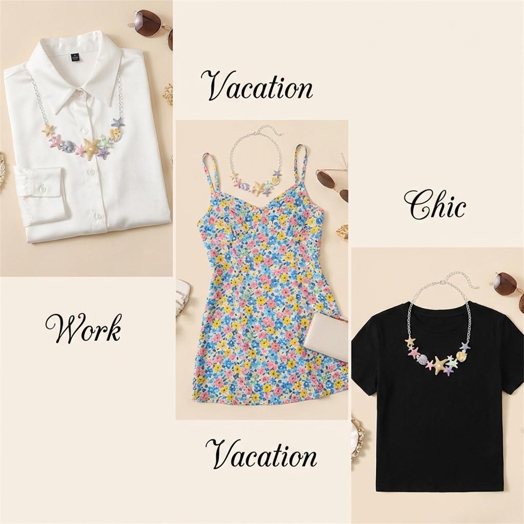 Summer Beach Colorful Vibe Starfish Shell Necklace for Women Imitation Pearl Choker Clavicle Chain Holiday Party Jewelry Gift