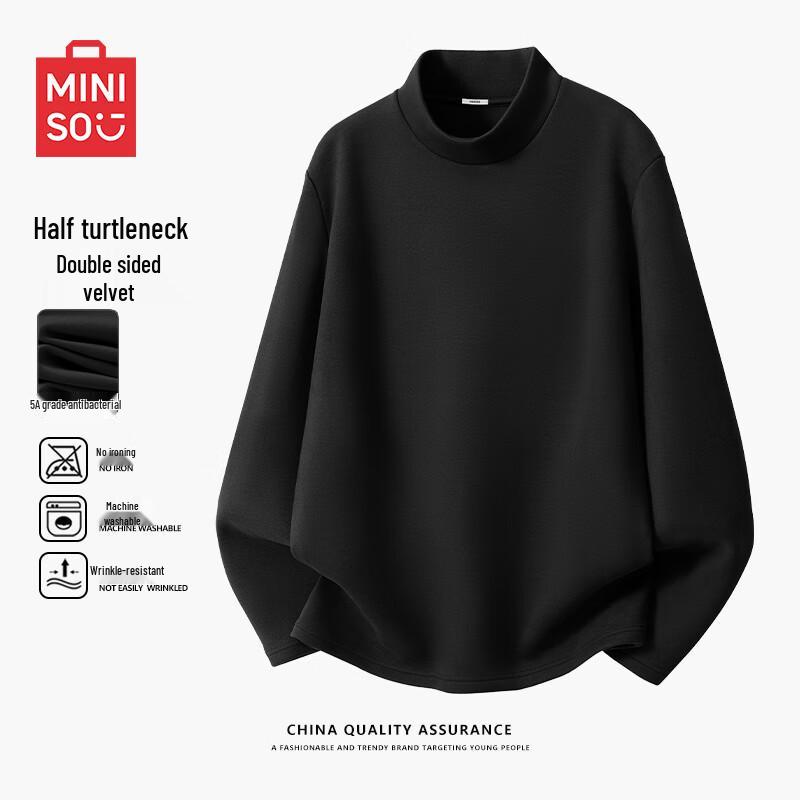 

MINISO Men s Fleece-lined Thermal Semi-High Collar Long Sleeve T-shirt L