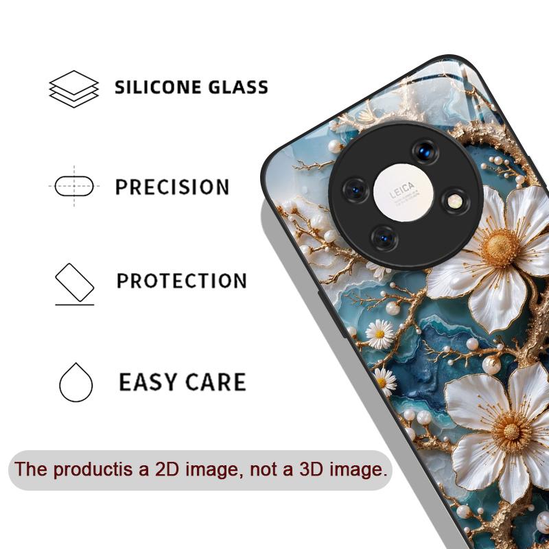 White Camellia Flower Marble Texture Tempered Glass Phone Case for Xiaomi 15 Pro+ 14 Ultra 14T 13T 12 11 Lite 10T 11T PRO Cover
