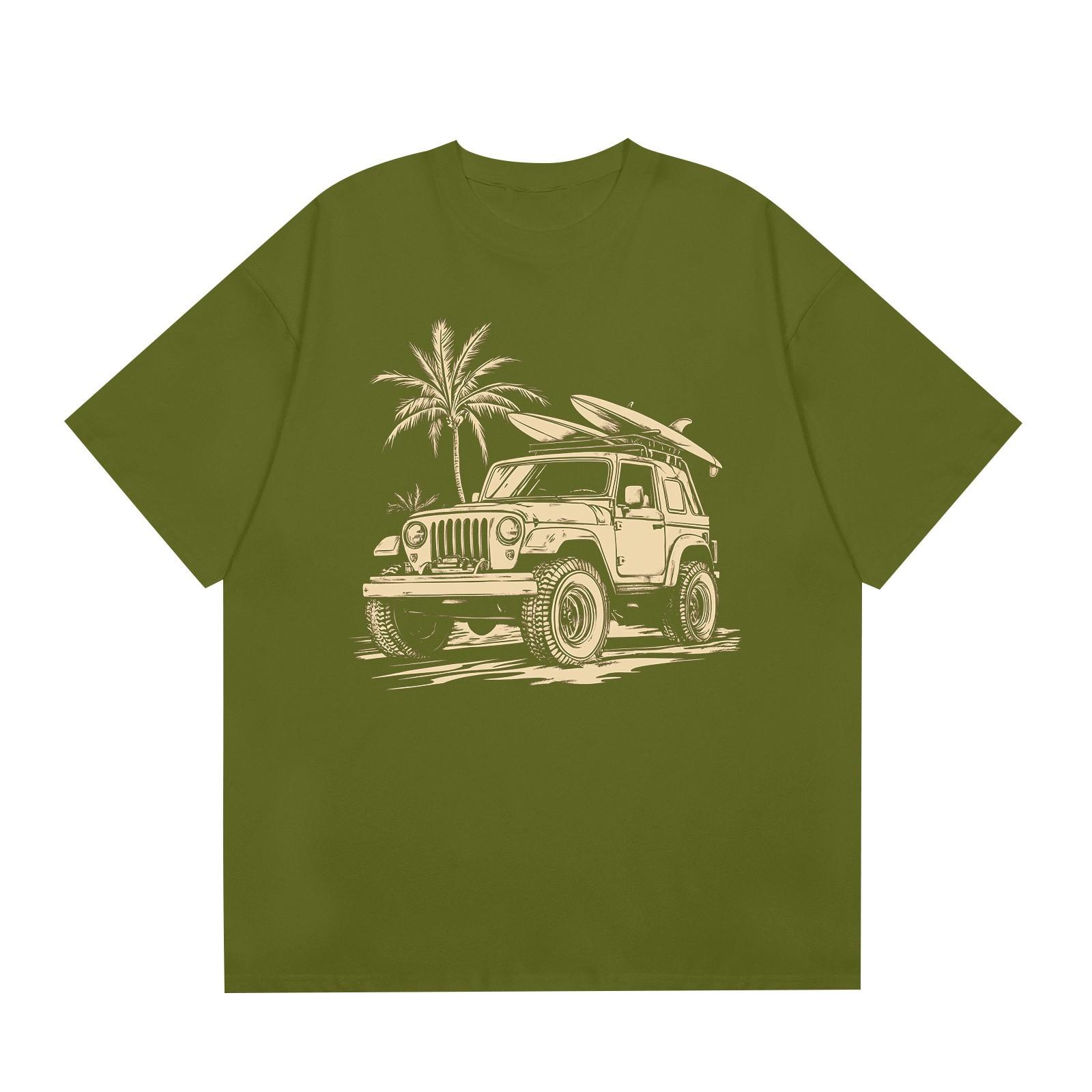 

Men s Round Neck Casual Hawaiian Beach Printed Short Sleeve T-shirt Top L армія зелений колір