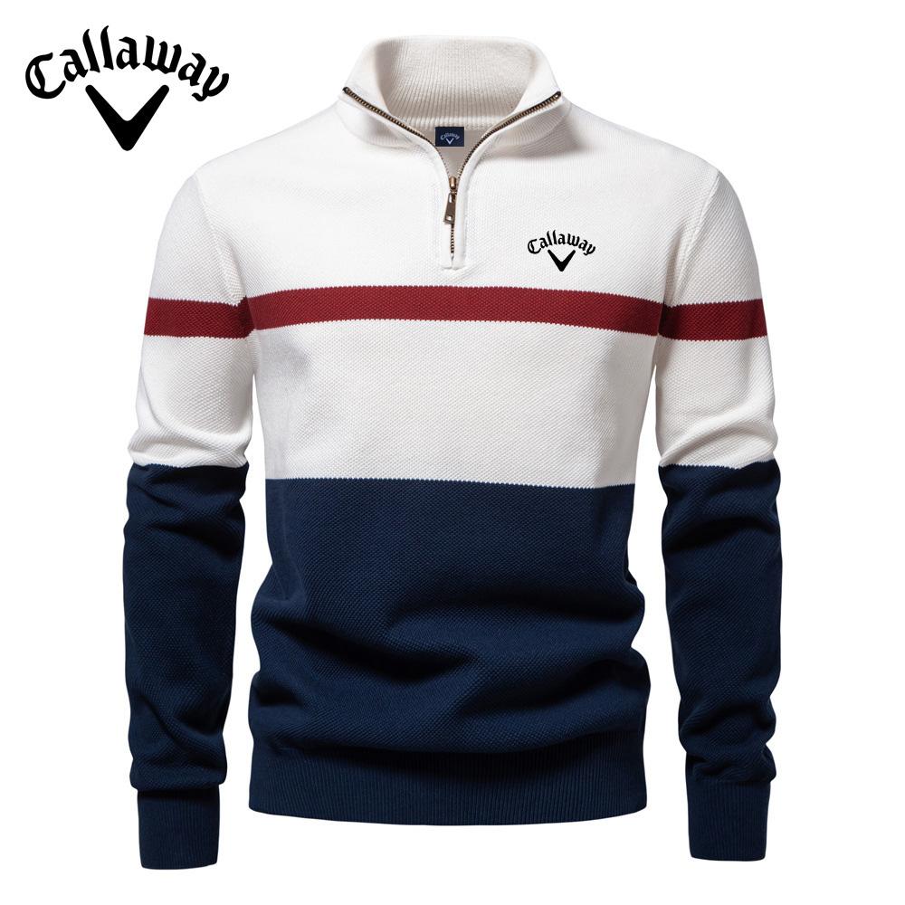 Lixin12 Callaway 2025 Herfst/Winter Geborduurde Nieuwe Grote Opstaande Kraag Heren Trui Halve Rits Kleurblok Gebreide Trui Kwaliteit Herenkleding M