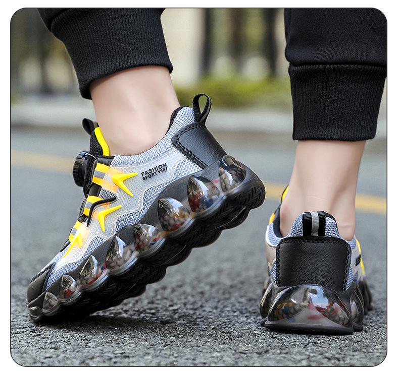 Mesh Sports Shoes with Rotating Buttons for Boys - Soft Sole Running and Basketball Shoes for Children