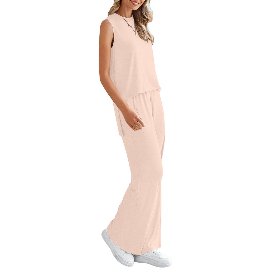 Women's Color Casual Fashion Sleeveless Vest And Pants Two-piece Set
