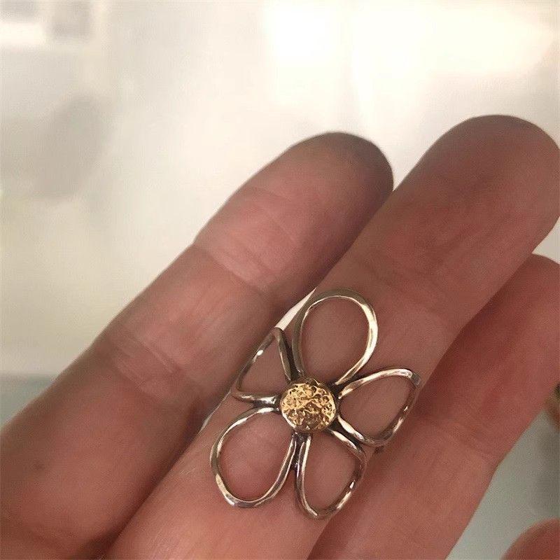 Vintage Metal Large Flower Rings For Women Men Bohemian Copper Color Hollow Open Rings Grunge Punk Party Jewelry Gift
