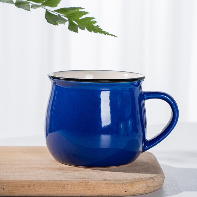

Factory Spot Ceramic Cup Big Belly Cup, Milk Breakfast Cup Coffee Cup, Color Glaze Can Be Determined Large темно-синий