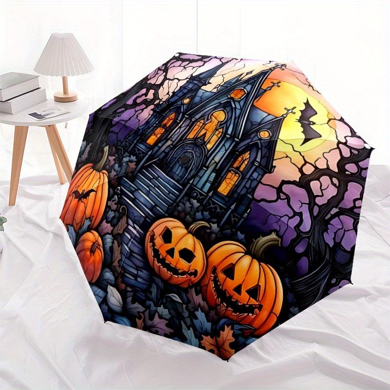 1pc Halloween Haunted Compact Travel Umbrella, Automatic Folding Lightweight Windproof 8-Bone Reinforced Design,012074