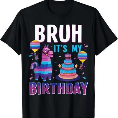 Bruh Its My Birthday Llama Pinata Funny Bday Kids Boys T Shirt