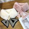 Autumn and Winter New Imitation Rabbit Plush Scarf Fashionable and Warm Simple and Versatile Cross Striped Knitted Plush Neck Protection Scarf