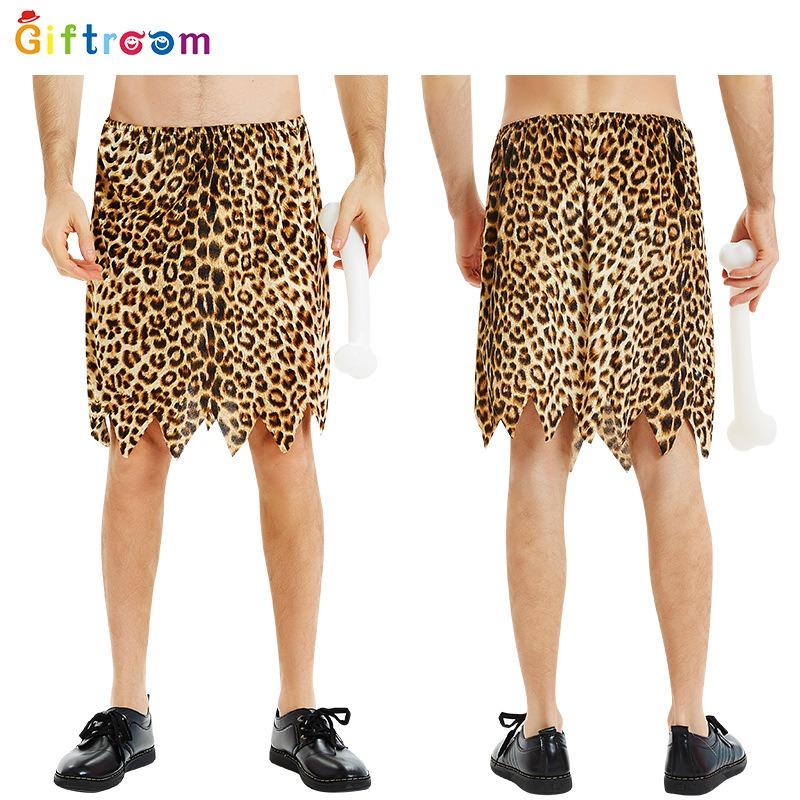 Halloween Costume Carnival Day Prty Dress, Ape Tarzan Primitive Savage Male Leopard Print Tiger Skin Skirt