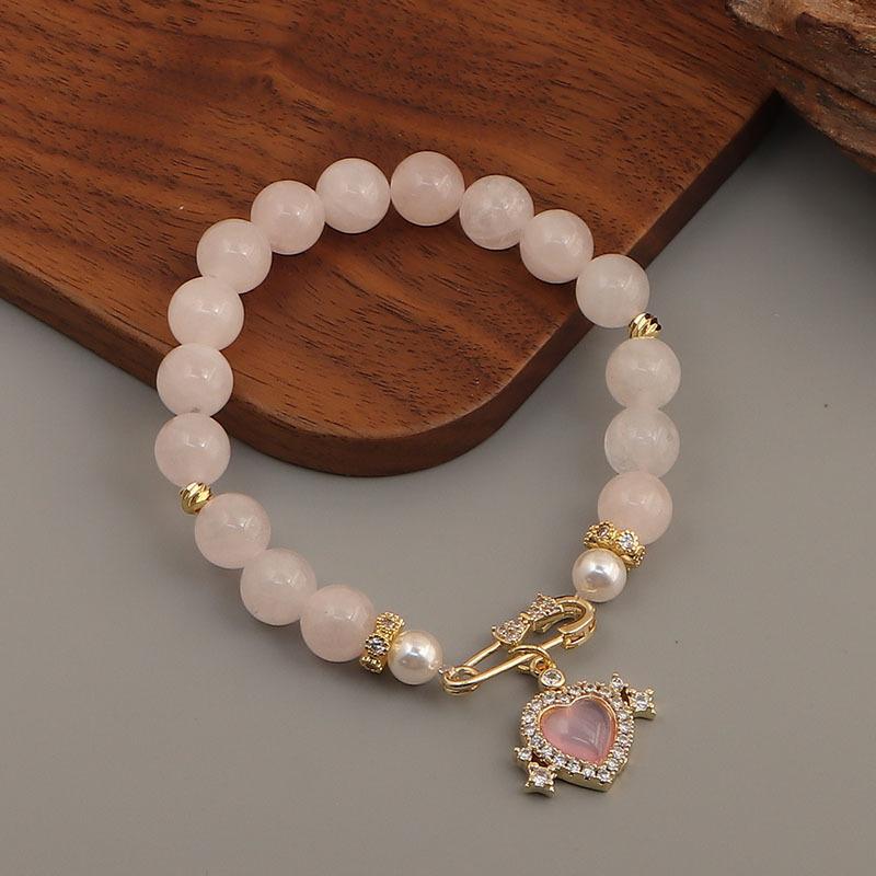 Natural pink crystal Shijia pearl pink love kt cat cross bamboo joint elastic stacked bracelet bracelet