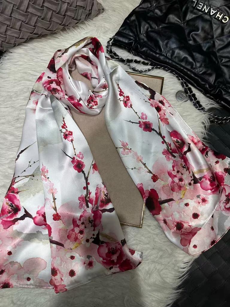BYSIFA|New Khaki Yellow Silk Scarf Printed Winter Elegant Peony Design Long Scarves Shawls Fashion Brand Head Neck Scarves Capes