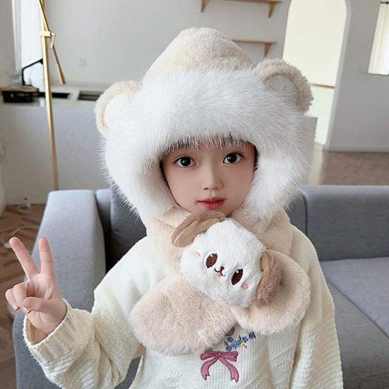 Kids Hat And Scarf Set Winter Plush Ear Flap Hat with Scarf for Boys Girls Warm Cold Weather Knit Accessories