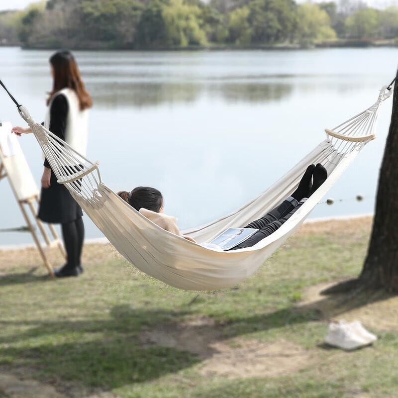 Canvas Double Hammock with Curved Spreader Bar