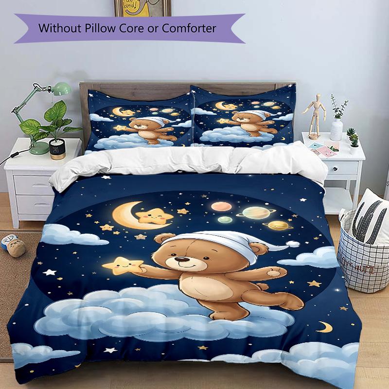 Bear Dreams Clouds Print 3Pcs Bedding Setduvet Cover With 2 Bedropillowcase Home Birthday Gift