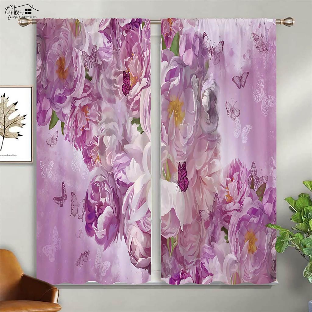 Schmetterling Liebe Blume Vorhänge Pastoral Schön Retro Schlafzimmer Wohnzimmer Arbeitszimmer Polyesterfaser 3D-Druck Dekovorhang