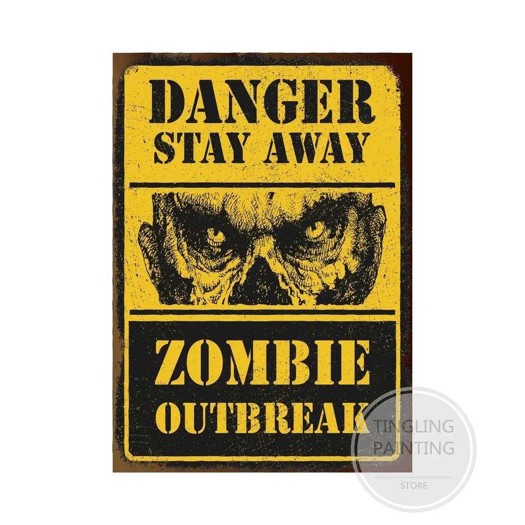 Warning Zombie Poster Danger Vintage Tin Signs Beware of Dog No Parking No Trespassing Metal Plate Garden Home Wall Decor