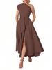 Summer Style Women's Sleeveless One-Shoulder Dress with Cinched Waist and Wide Hem