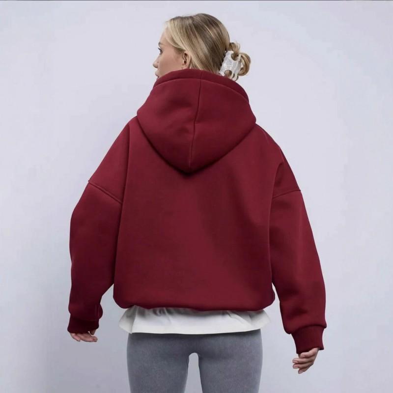 Womens Fleece Hooded Sweatshirt Casual Letter Print Loose Fit Fall Winter Couple Top