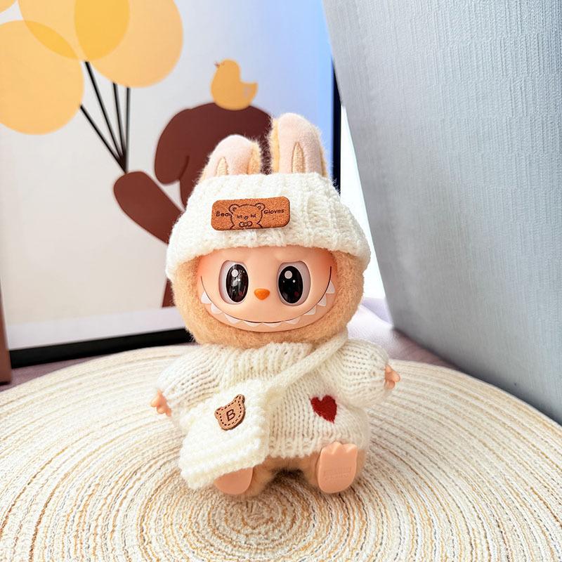 Nové styly Sada oblečení pro panenku pro Labubu Pletený svetr Šála Kalhoty Klobouk Taška Přívěsek pro panenku Dekorativní doplňky Oblečení pro Labubu