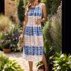 Europäisches ärmelloses Tie-Dye-Kleid mit Saumschlitz für Damen