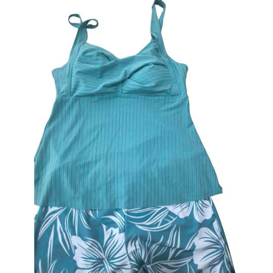 2Pcs/Set Women Swimsuit Sling Padded Tops Leaf Printing Swimming Trunks Set Quick-Dry Fabric Vacation Activities Beachwear