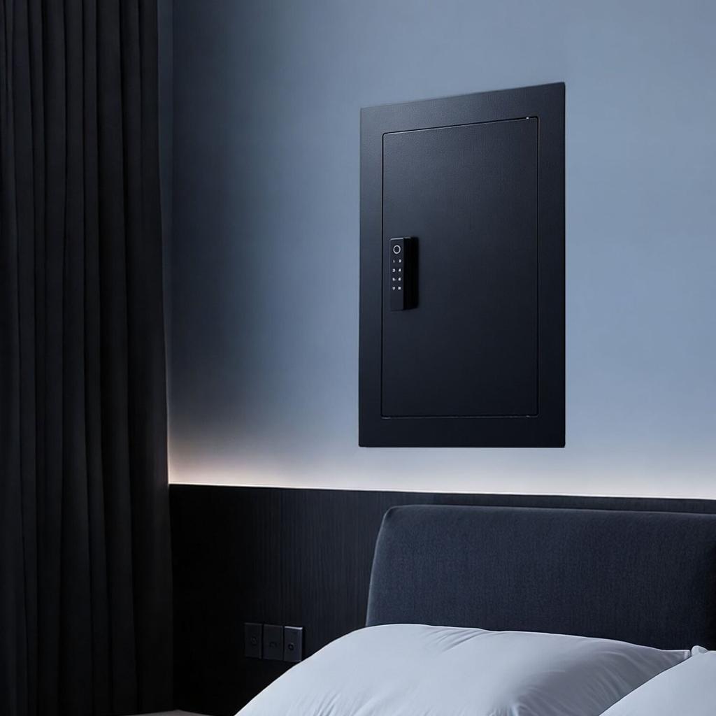 Wall Safe, 3-Tier Hidden Wall Safe with Fingerprint, Password, Key & Turning Knob, Q235 Cold-Rolled Steel In-Wall Box with Adjustable Shelves & Key
