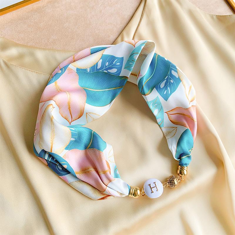 

Магнитная пряжка шелковый шарф женский жемчужное ожерелье ленивый декоративный летний шарф шейный декоративный шарф