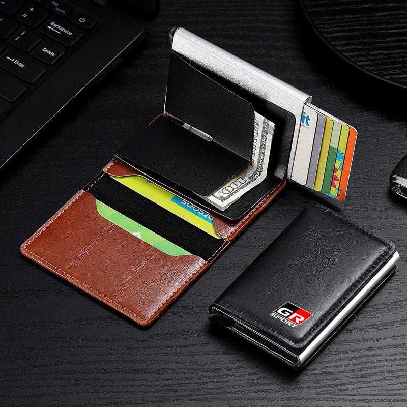 1Pcs ID Credit Card Holder Mini RFID Wallet Automatic Pop up Bank Card Case for Toyota GR Sport MN Hiace Estima Hilux Rav4 Supra