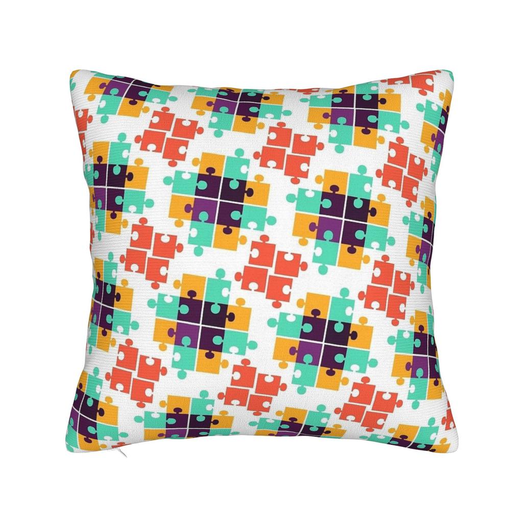 Rainbow Autism Awareness Puzzle Seamless Pattern Pillow Cover  Design Cushion Cover Funny Pillow Case For Office Car Home Decor